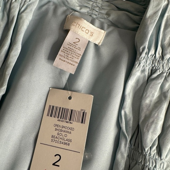 NWT Chico’s Open Smocked Shoshana Solid Beachglass blazer jacket womens 2 US L - Picture 4 of 10